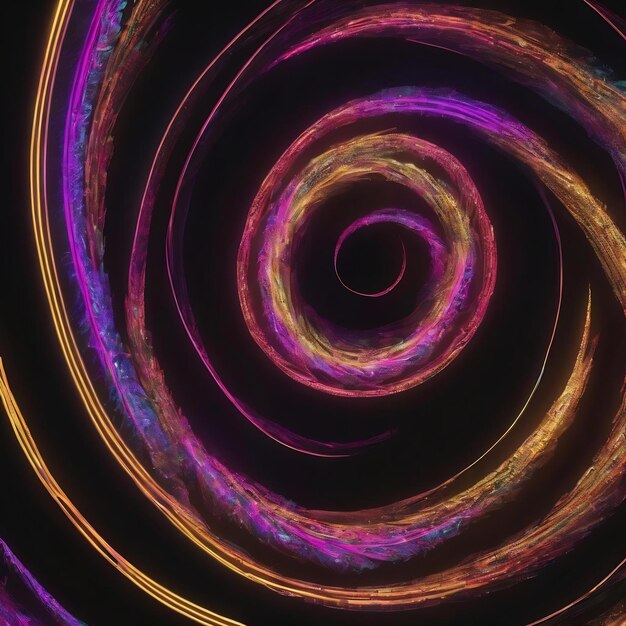 Un gros plan d'une spirale au néon avec un fond noir