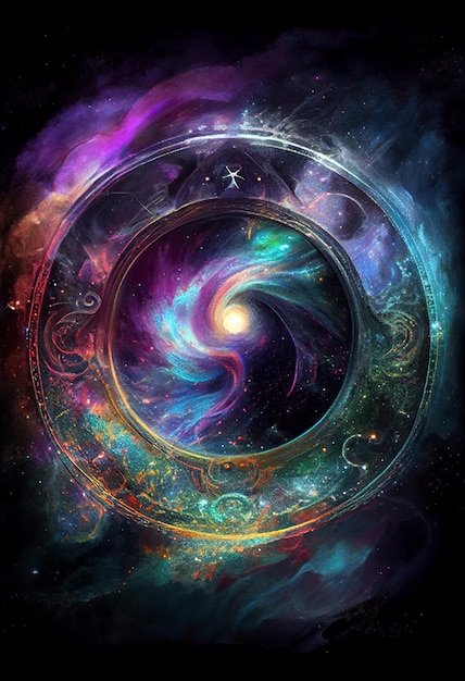 un gros plan d'une spirale avec une galaxie en arrière-plan IA générative