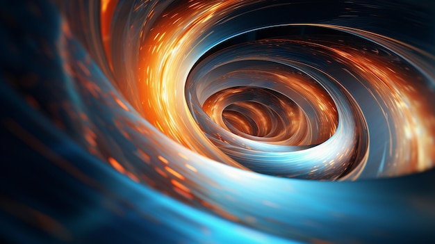 un gros plan d'une spirale de lumière avec un fond bleu ai générative
