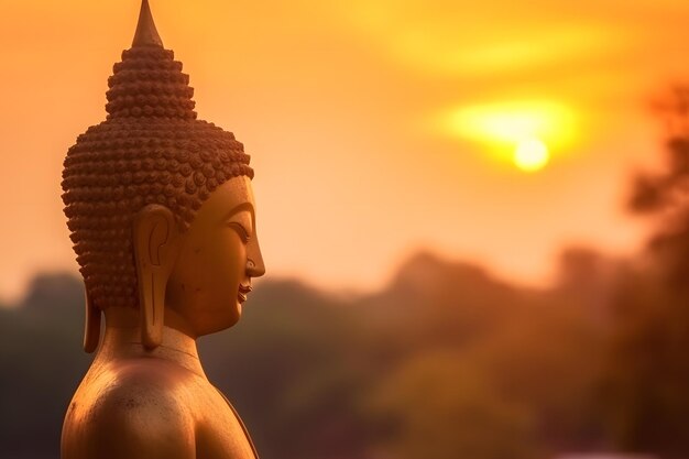 Photo gros plan de la statue de bouddha dans une belle lumière gros plan d'un réseau neuronal de figurine de bouddha généré par ai