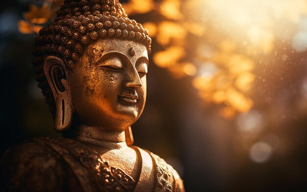 Un gros plan de la statue de Bouddha dans une belle lumière