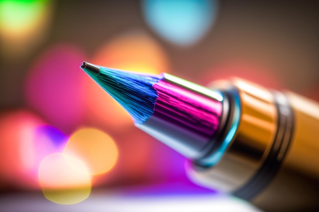 Un gros plan d'un stylo avec un fond coloré