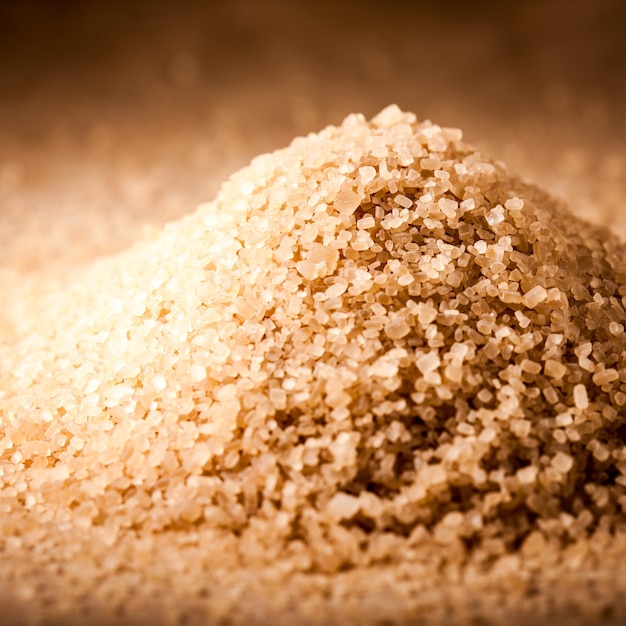 Gros plan de sucre granulé brun biologique