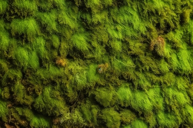 Gros plan sur la surface du mur recouvert de mousse verte Décor moderne et écologique