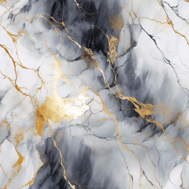 Un gros plan d'une surface en marbre avec une IA générative de peinture dorée et noire