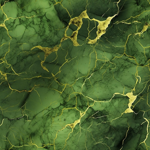 Un gros plan d'une surface de marbre vert avec une ai générative veine jaune