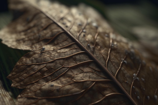 Un gros plan d'une surface naturelle telle qu'une feuille ou une plume avec une texture et un motif intéressants