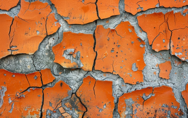 Le gros plan de cette surface orange texturée montre une danse complexe de décomposition et de résilience où les restes de peinture s'accrochent au béton rugueux