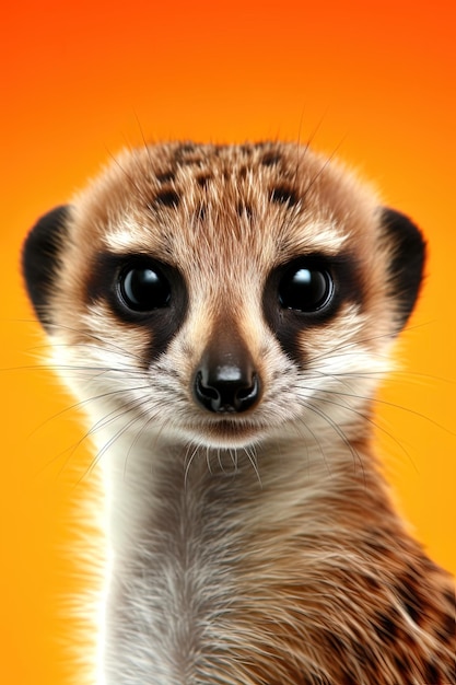 Photo gros plan d'un suricate sur fond orange génératif d'ia