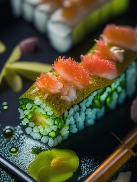 gros plan de sushis colorés au wasabi