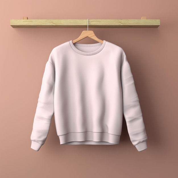 un gros plan d'un sweat-shirt blanc accroché à un cintre en bois ai génératif