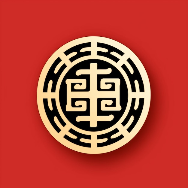 Photo un gros plan d'un symbole chinois doré et noir sur un fond rouge
