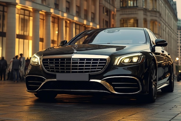 Un gros plan symétrique de luxe d'une Mercedes noire