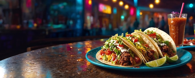 Photo un gros plan de tacos sur une table avec de l'espace pour le texte