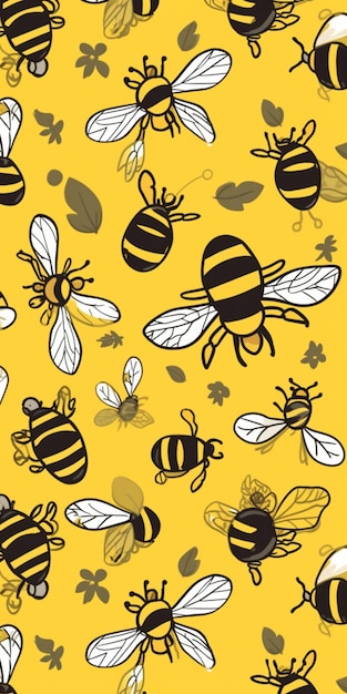 Un gros plan d'un tas d'abeilles sur un fond jaune ai générative