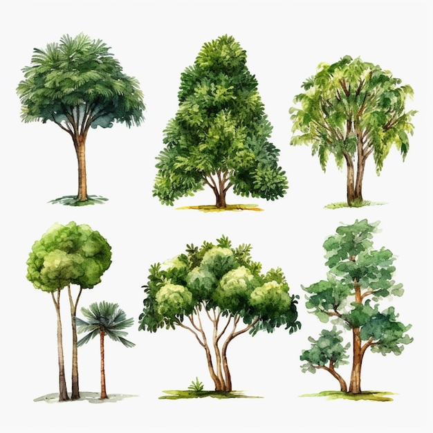 Un gros plan d'un tas d'arbres avec des feuilles différentes ai génératif
