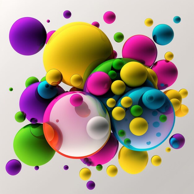 Un gros plan d'un tas de boules colorées sur une ai générative de surface blanche