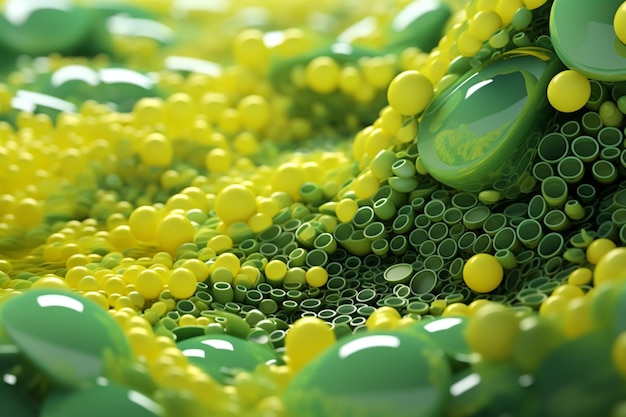 Un gros plan d'un tas de boutons verts et jaunes générative ai