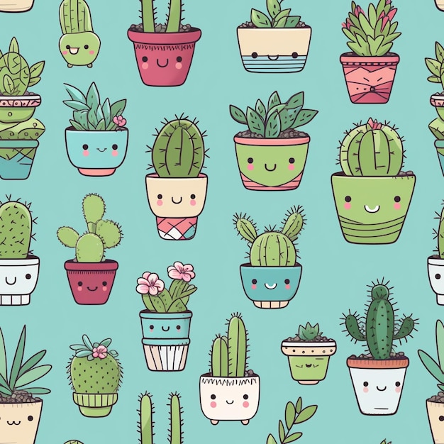 un gros plan d'un tas de cactus avec des visages ai génératif