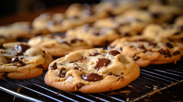 Un gros plan d'un tas de cookies sur une grille ai générative