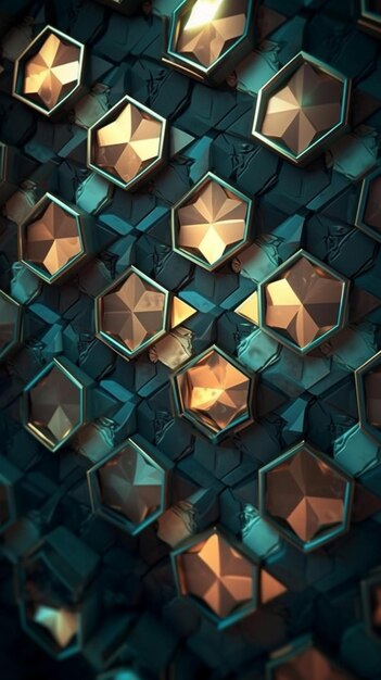 Un gros plan d'un tas de cubes d'or sur une surface noire générative ai