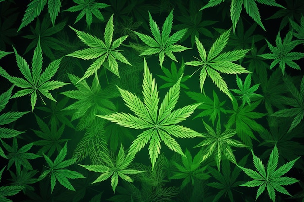 un gros plan d'un tas de feuilles de marijuana vertes sur fond noir ai générative