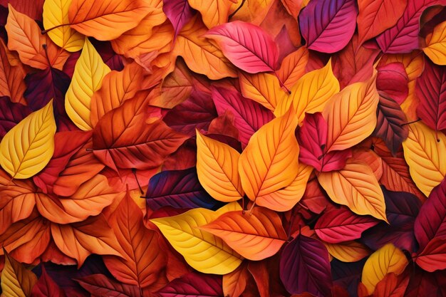 Un gros plan d'un tas de feuilles qui sont orange et rouge générative ai