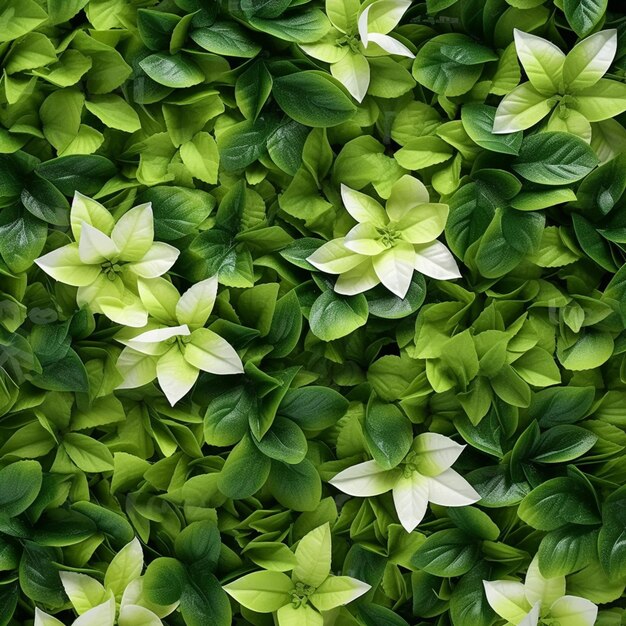 un gros plan d'un tas de feuilles vertes avec des fleurs blanches ai générative