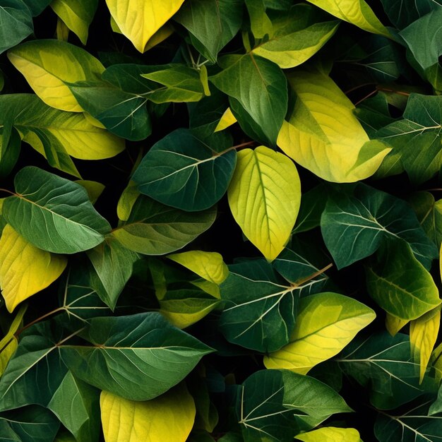 Un gros plan d'un tas de feuilles vertes sur un mur ai générative