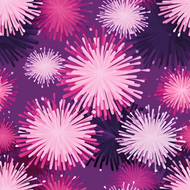 un gros plan d'un tas de feux d'artifice sur fond violet ai générative