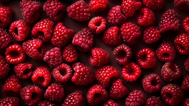 un gros plan d'un tas de framboises assises sur le dessus d'une table générative ai