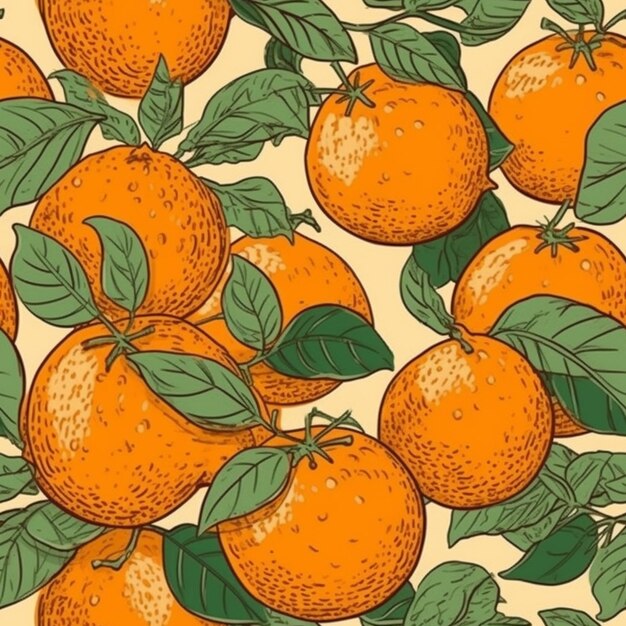 Un gros plan d'un tas d'oranges avec des feuilles sur eux générative ai