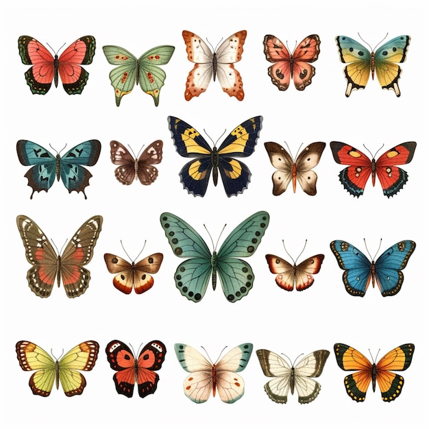 un gros plan d'un tas de papillons de différentes couleurs ai génératif