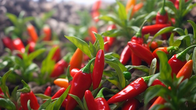 Un gros plan d'un tas de piments rouges