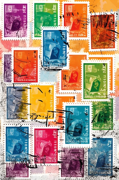 Un gros plan d'un tas de timbres avec différentes couleurs ai générative