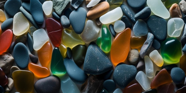 un gros plan d'un tas de verre de mer sur une plage ai générative