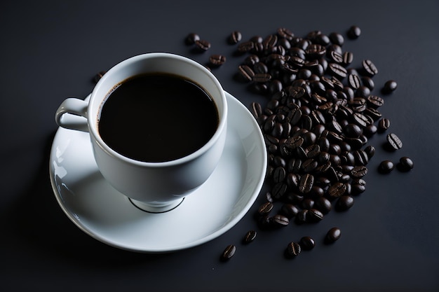 Gros plan d'une tasse de café débordante avec des grains frais ajoutant une touche de tradition à la saveur du café Généré par AI