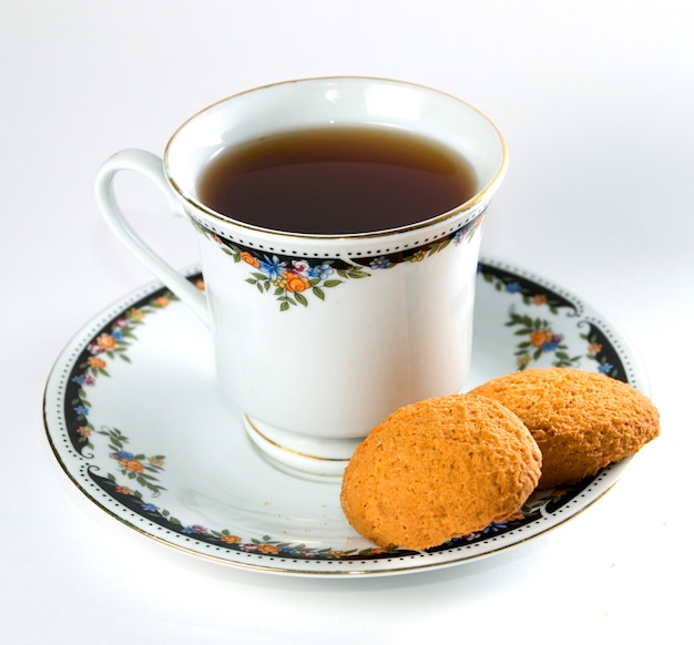 Gros plan, de, a, tasse thé, et, biscuits