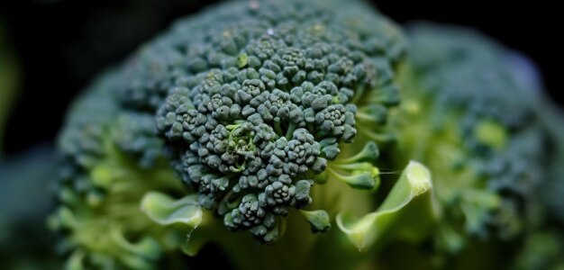 Un gros plan d'une tête de brocoli avec la tige montrant.