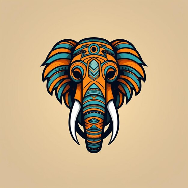 un gros plan d'une tête d'éléphant colorée avec des défenses ai générative