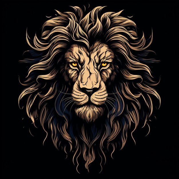 un gros plan d'une tête de lion avec un fond noir ai générative