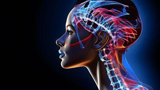 un gros plan de la tête d'une personne avec un squelette et un cerveau IA générative