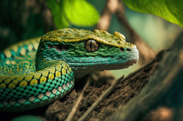 Gros plan d'une tête de serpent vipère de mangrove et d'un animal