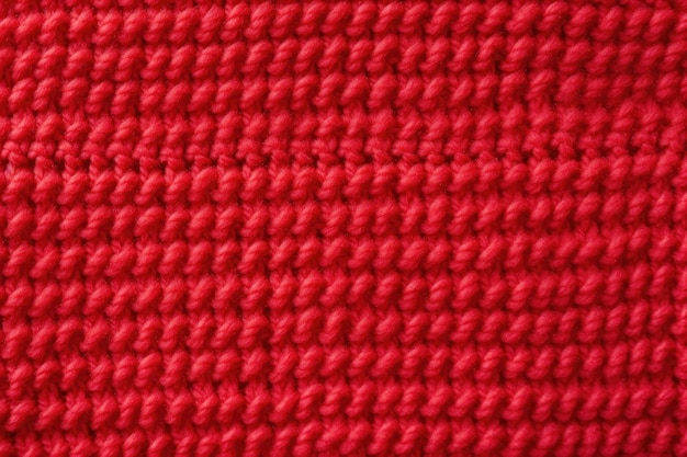 Gros plan de la texture de laine tricotée en tissu doux, motifs de couleur rouge pour vêtements d'hiver chauds Textil