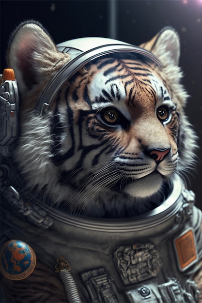 Gros plan d'un tigre dans une combinaison spatiale générative ai