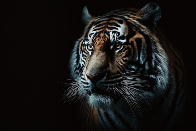 Gros plan tigre frappant sur fond sombre