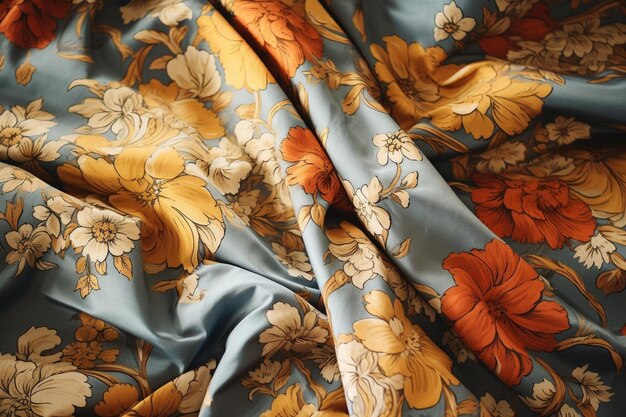 Photo un gros plan d'un tissu floral bleu et orange