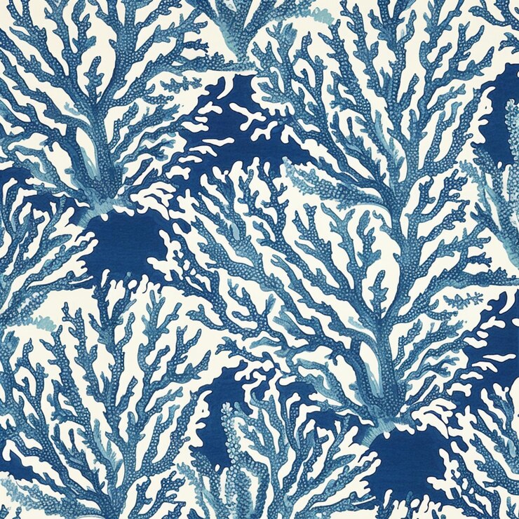 Photo un gros plan d'un tissu d'impression de corail bleu et blanc génératif ai