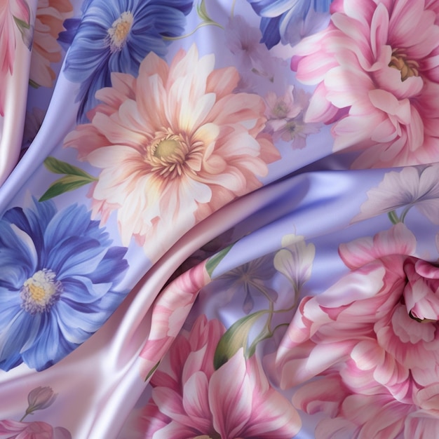Un gros plan d'un tissu d'impression florale avec un matériau de satin génératif ai