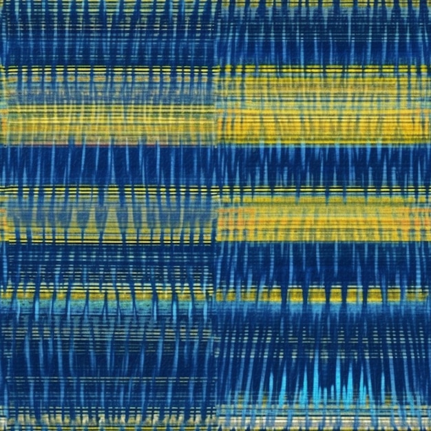 Un gros plan d'un tissu rayé bleu et jaune ai générative